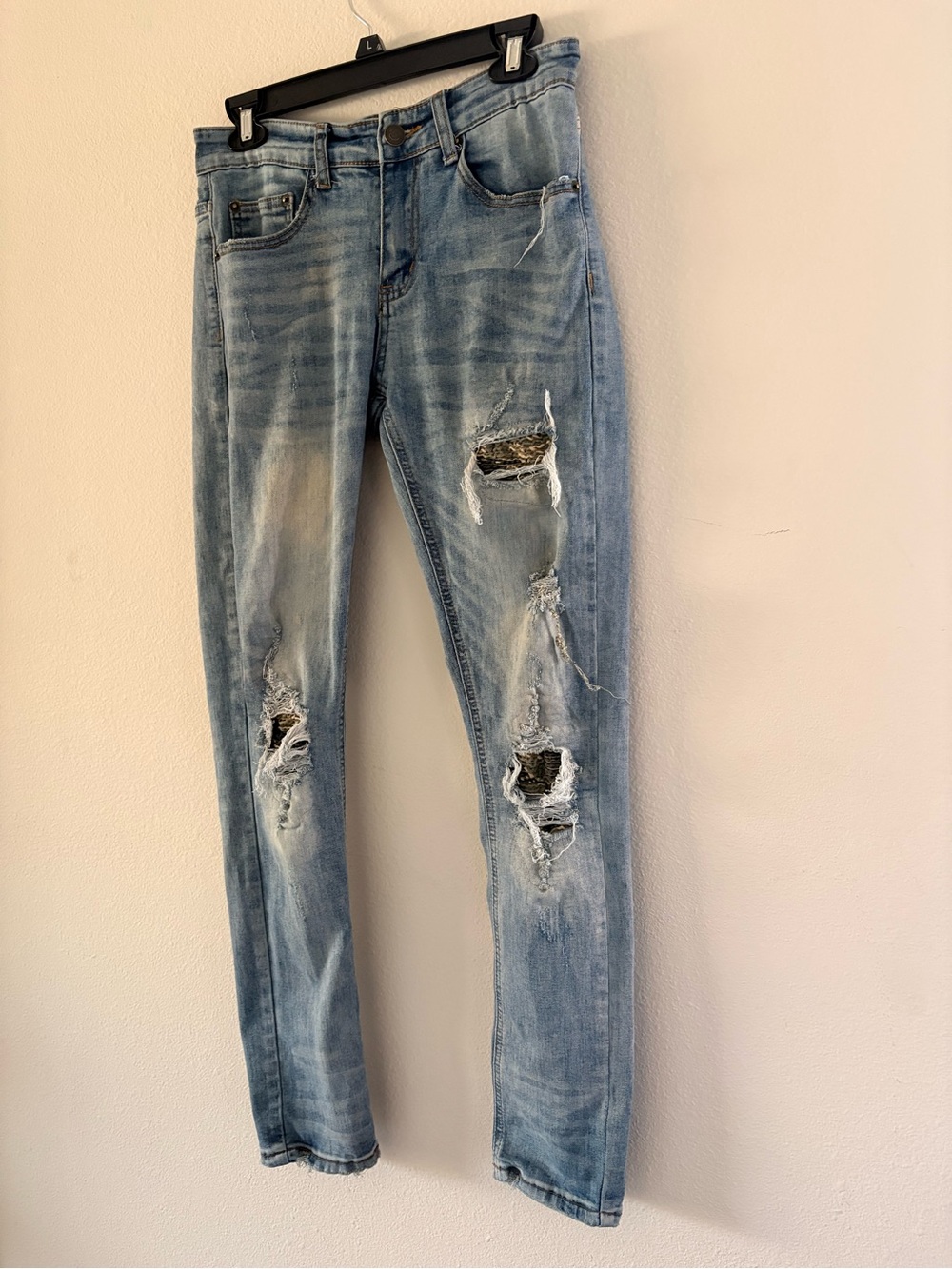 Light Blue Distressed Men’s Jeans - Slim Fit